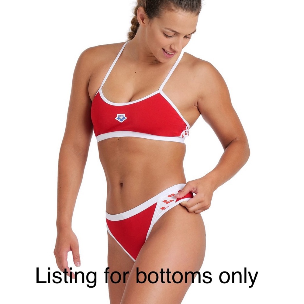 NEW Arena Icons Women 34 Red & White Bikini Bottoms Athletic Swim UPF 50 Italian